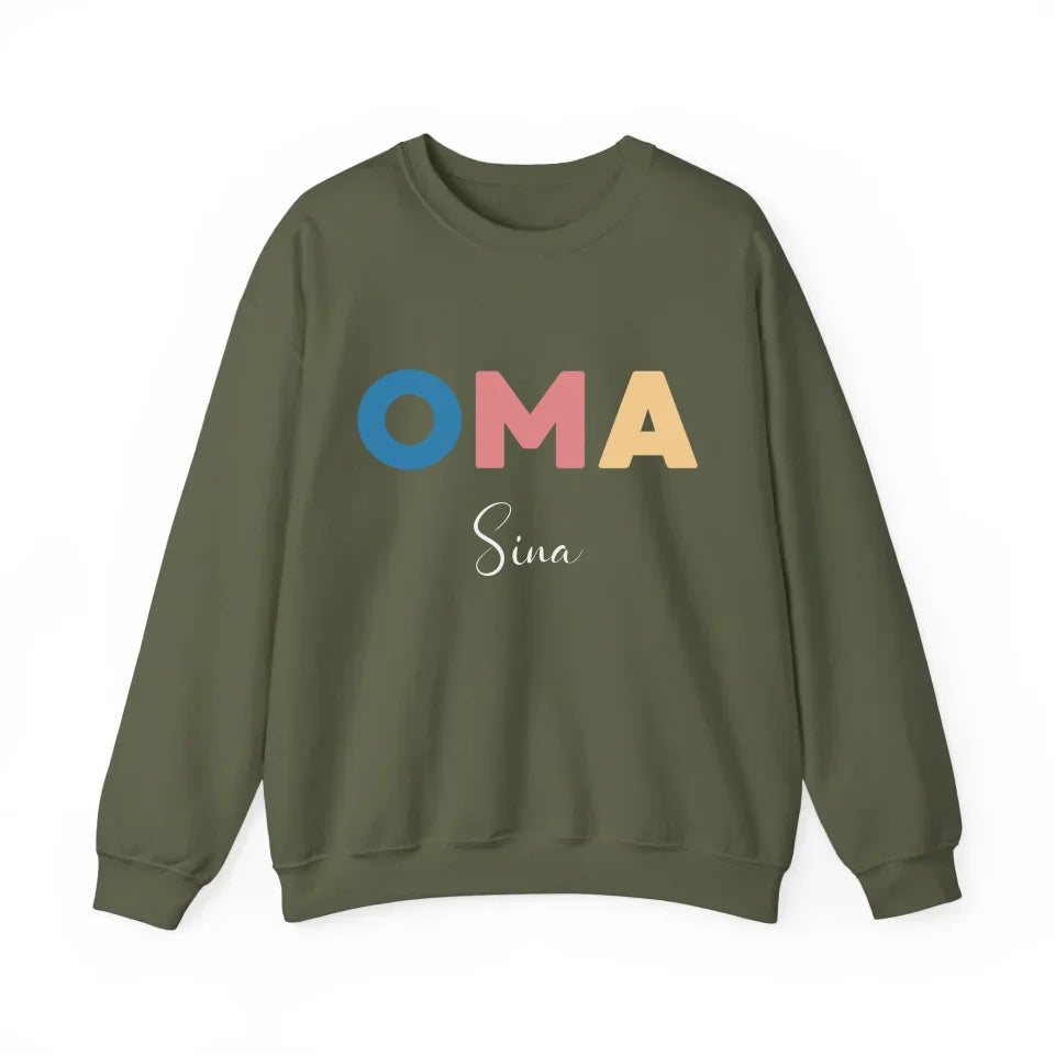 Printify Buntes Oma Sweatshirt mit Namen personalisiert Sweatshirt Oma Design 9 Military Green