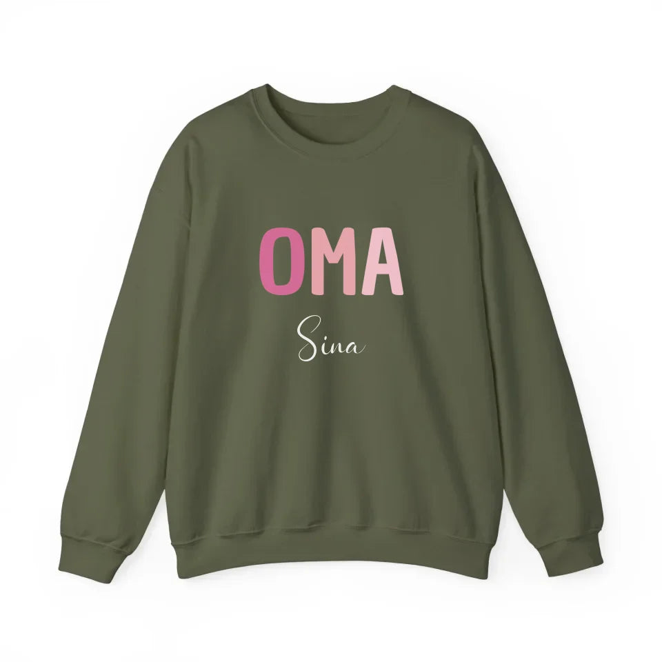 Printify Lila Sweatshirt Oma mit Namen personalisiert Sweatshirt Oma Design 5 Military Green