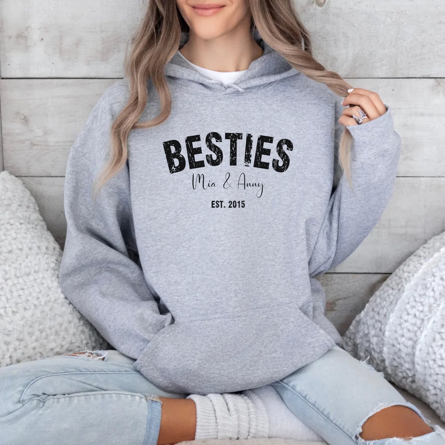 Printify Bestie Hoodie Personalisierbar mit Namen und Datum Hoodie Bestie 7 Sport Grey