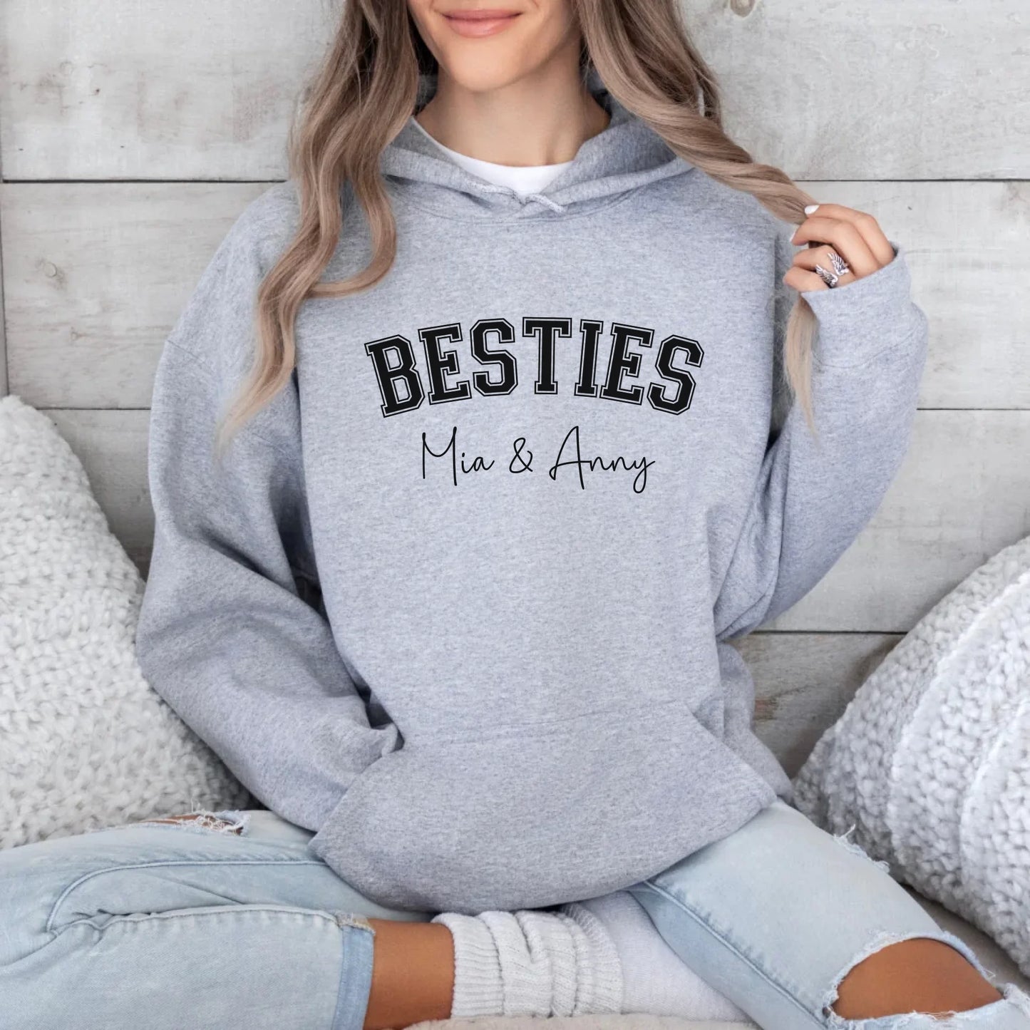 Printify Hoodie Bestie personalisierbar mit Namen Hoodie Bestie 6 Sport Grey