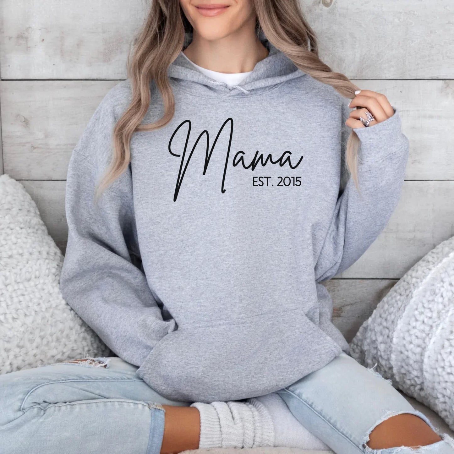 Printify Personalisierbarer Mama Hoodie mit Datum Hoodie Mama Design 13 Sport Grey