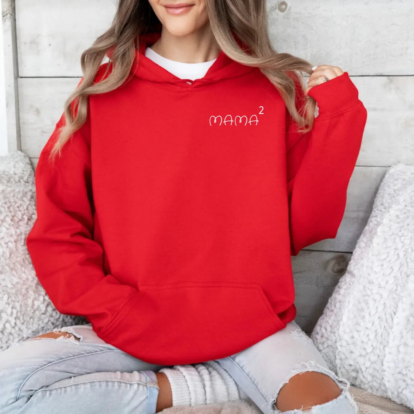 Printify Hoodie Mama personalisiert Hoodie Mama Design 8 Red