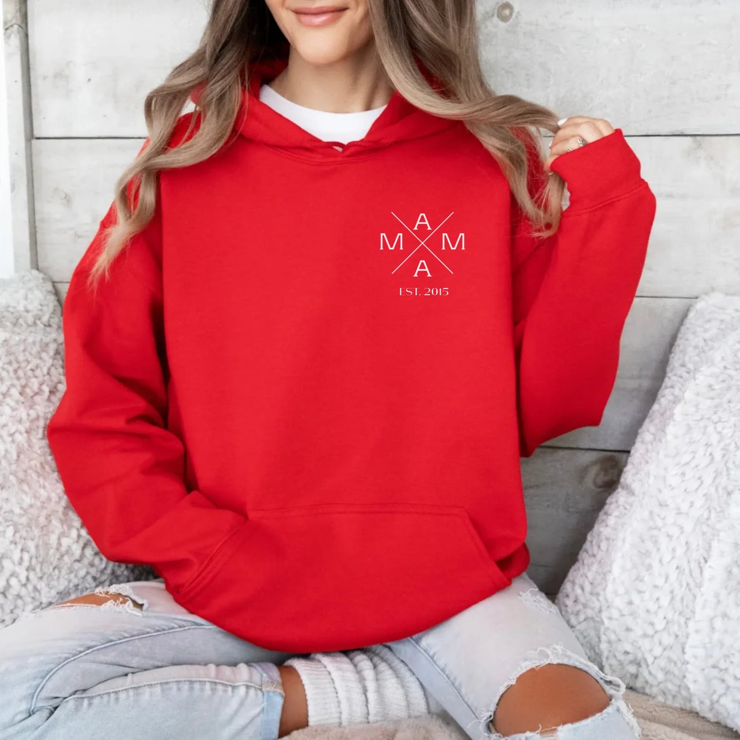 Printify Personalisierter Mama Hoodie mit Kreuzmotiv Hoodie Mama Design 5 Red