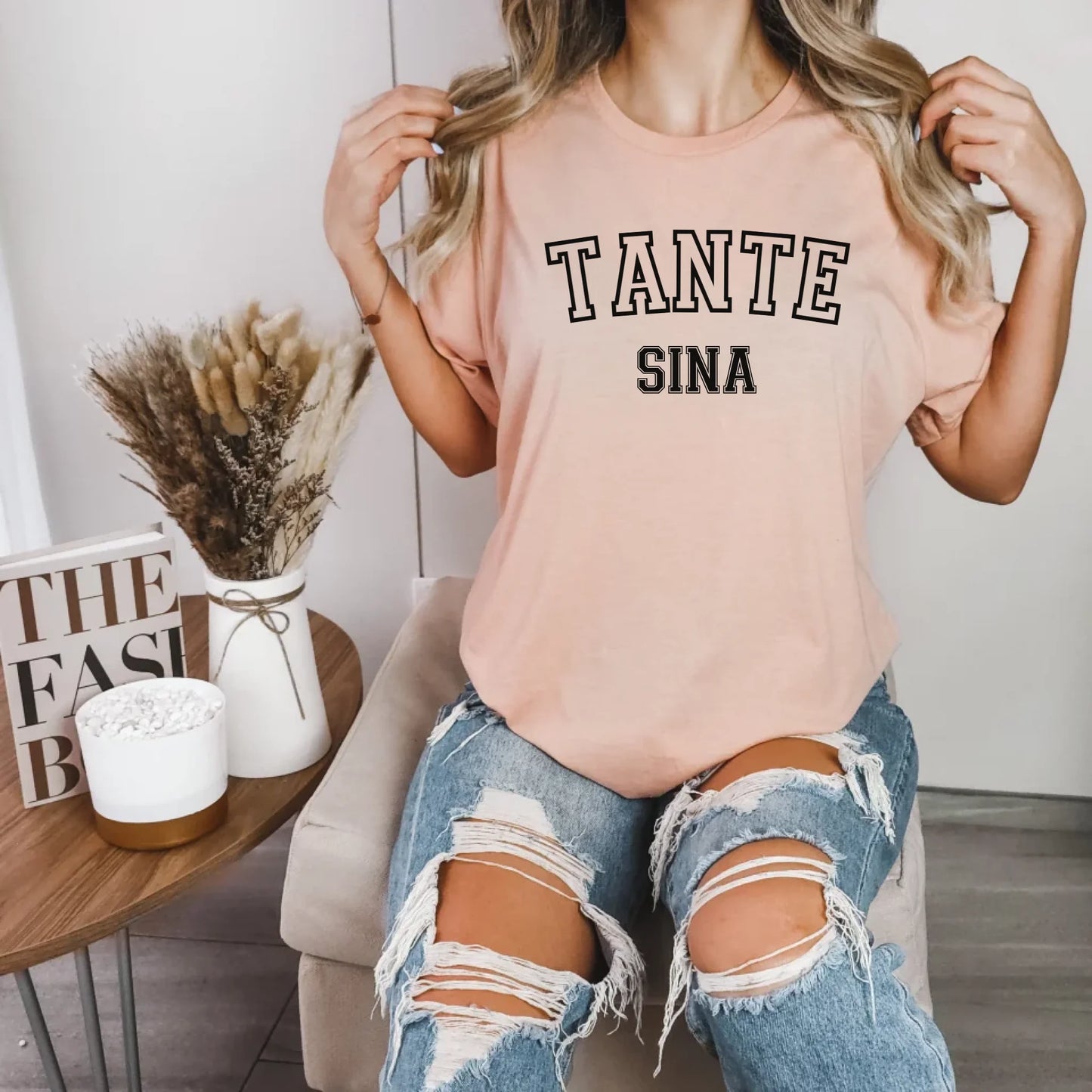 Printify Sportliches T-Shirt Tante personalisiert T-Shirt Tante Design 9 Heather Peach
