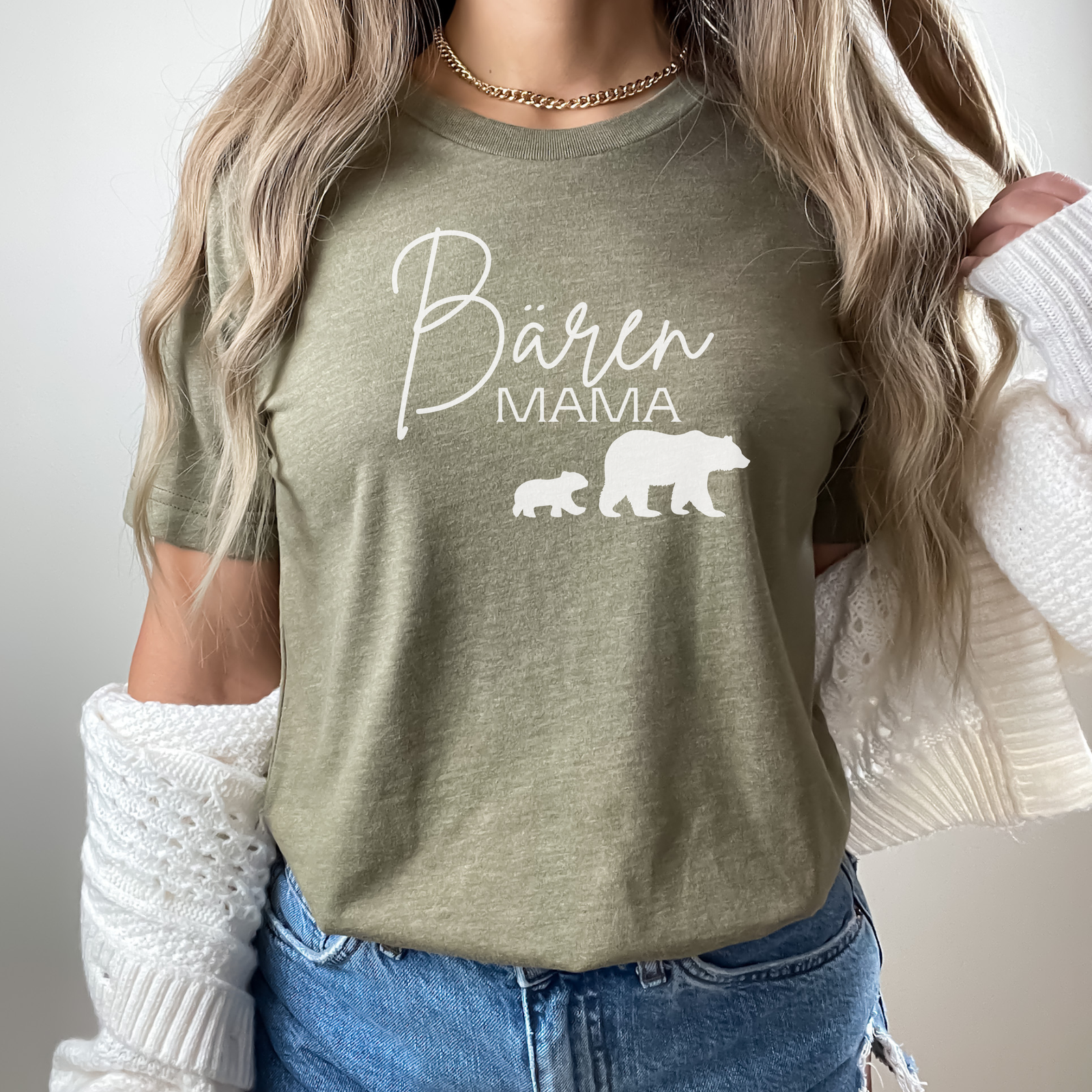 mamagibt T-Shirt Bären Mama mit Motiv Heather Olive