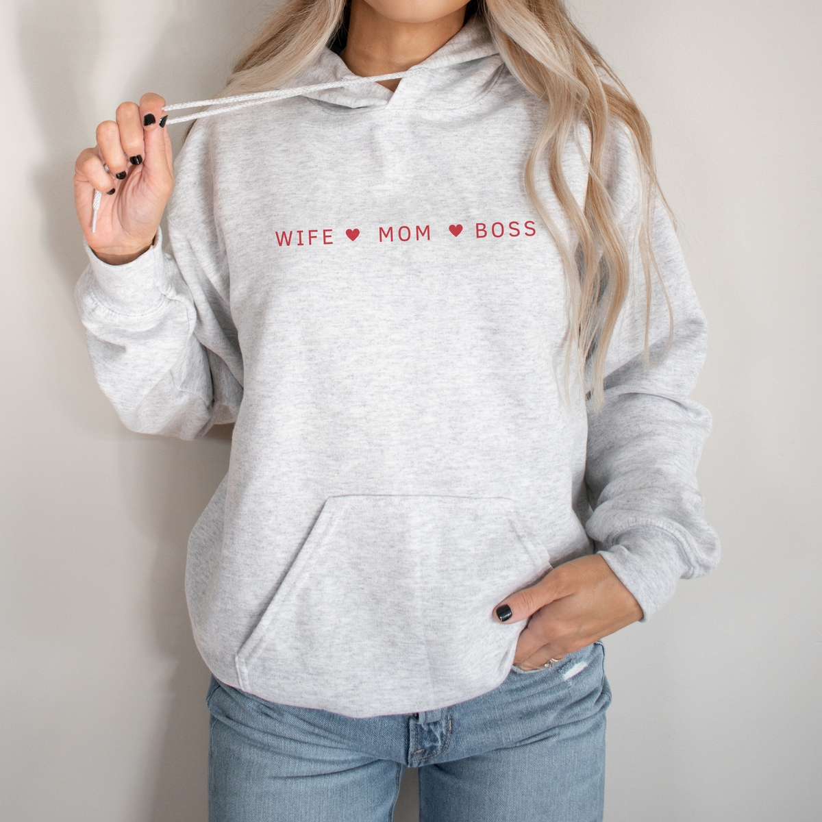 mamagibt Mama Hoodie Wife-Mom-Boss Ash personalisiert