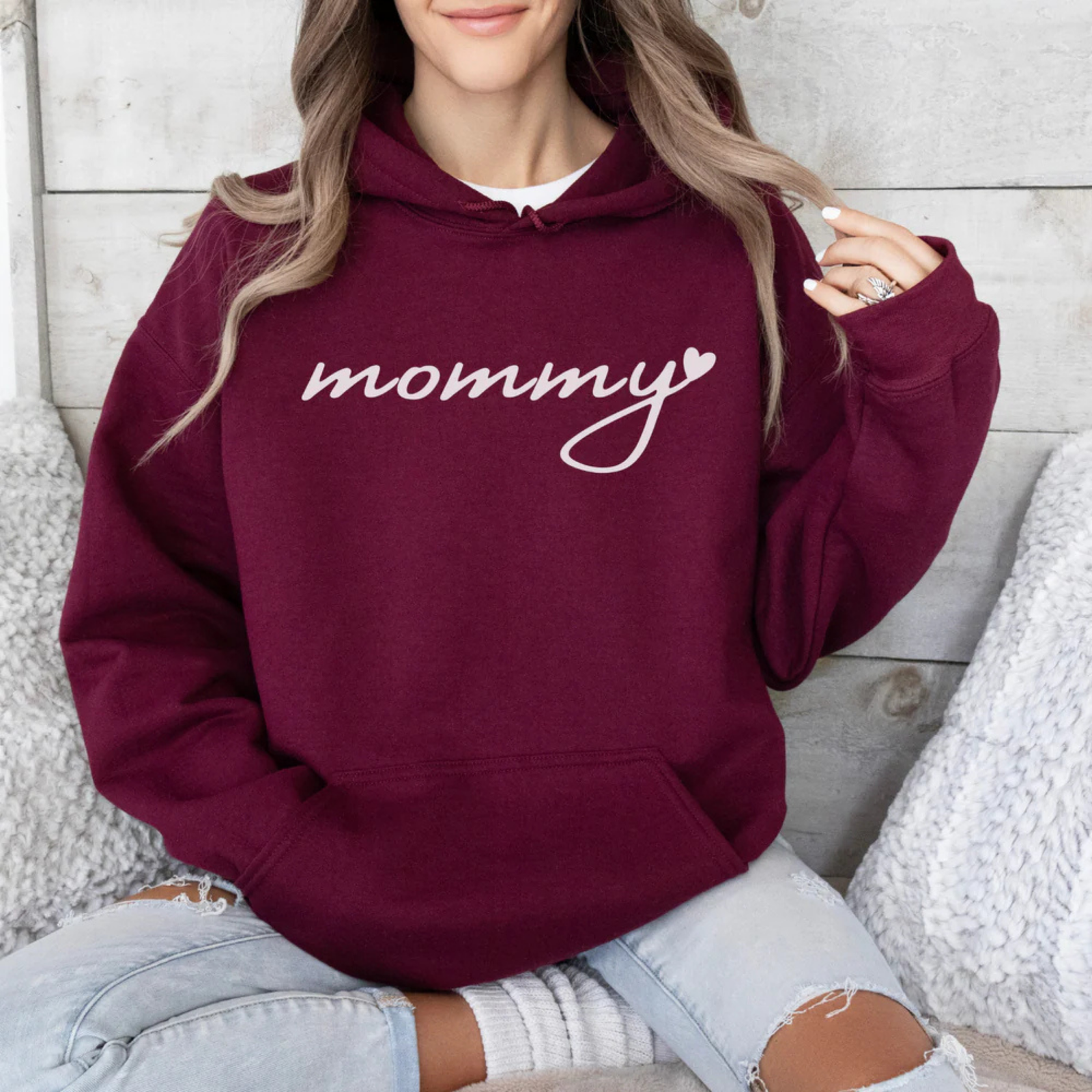 mamagibt Mama Hoodie Mommy heart Maroon