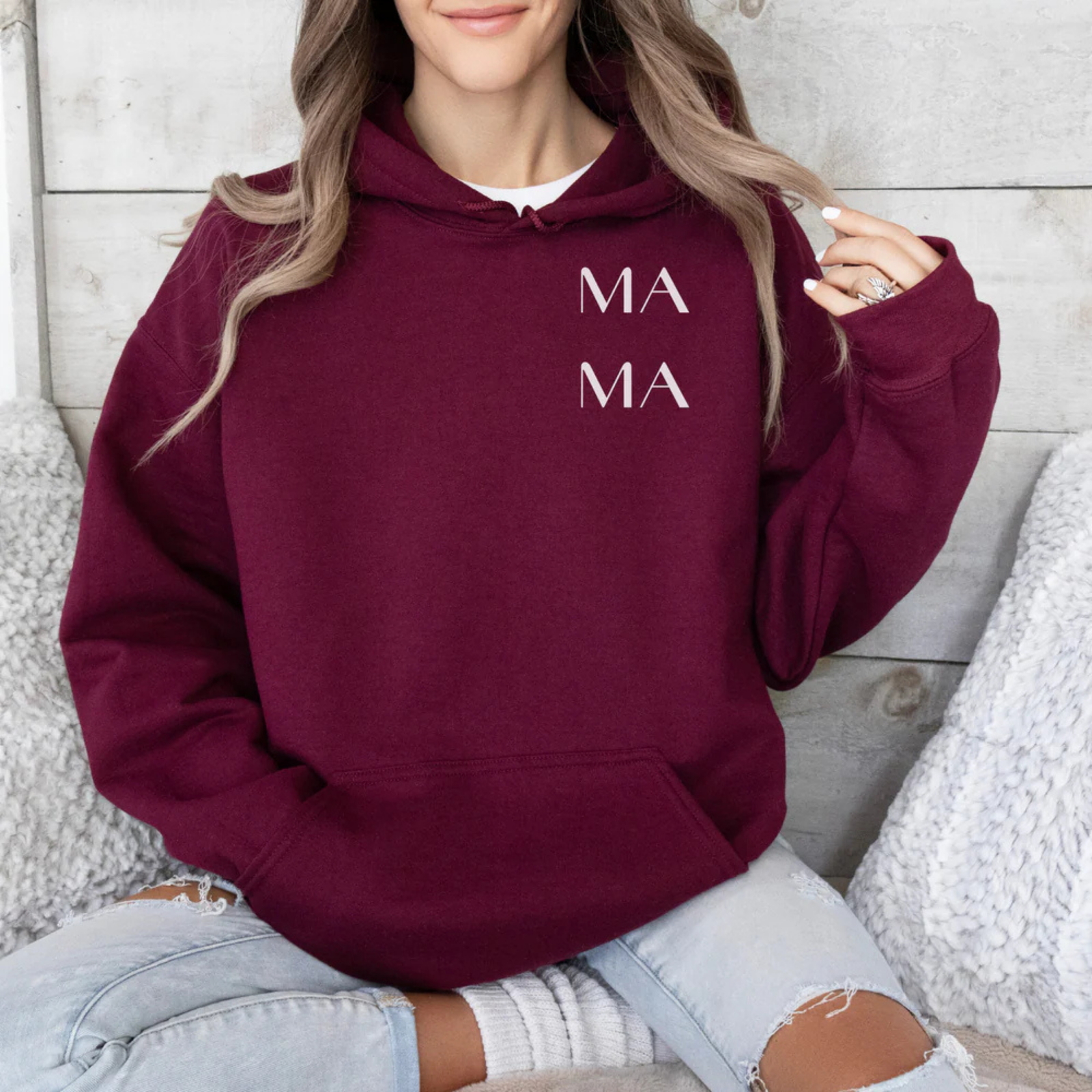 mamagibt Hoodie MA MA positive Vibes Maroon