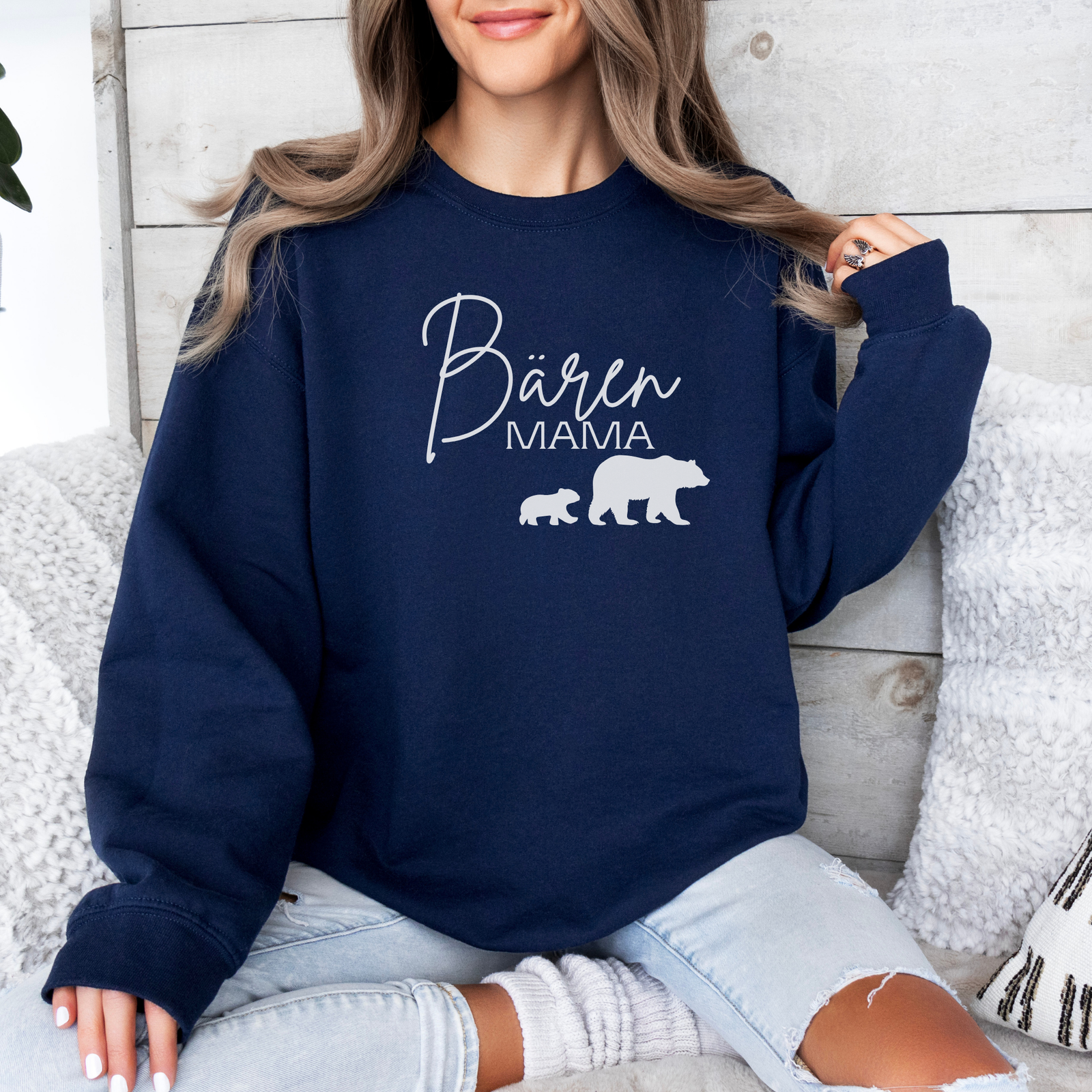 mamagibt Sweatshirt Mama Bär mit Motiv Navy
