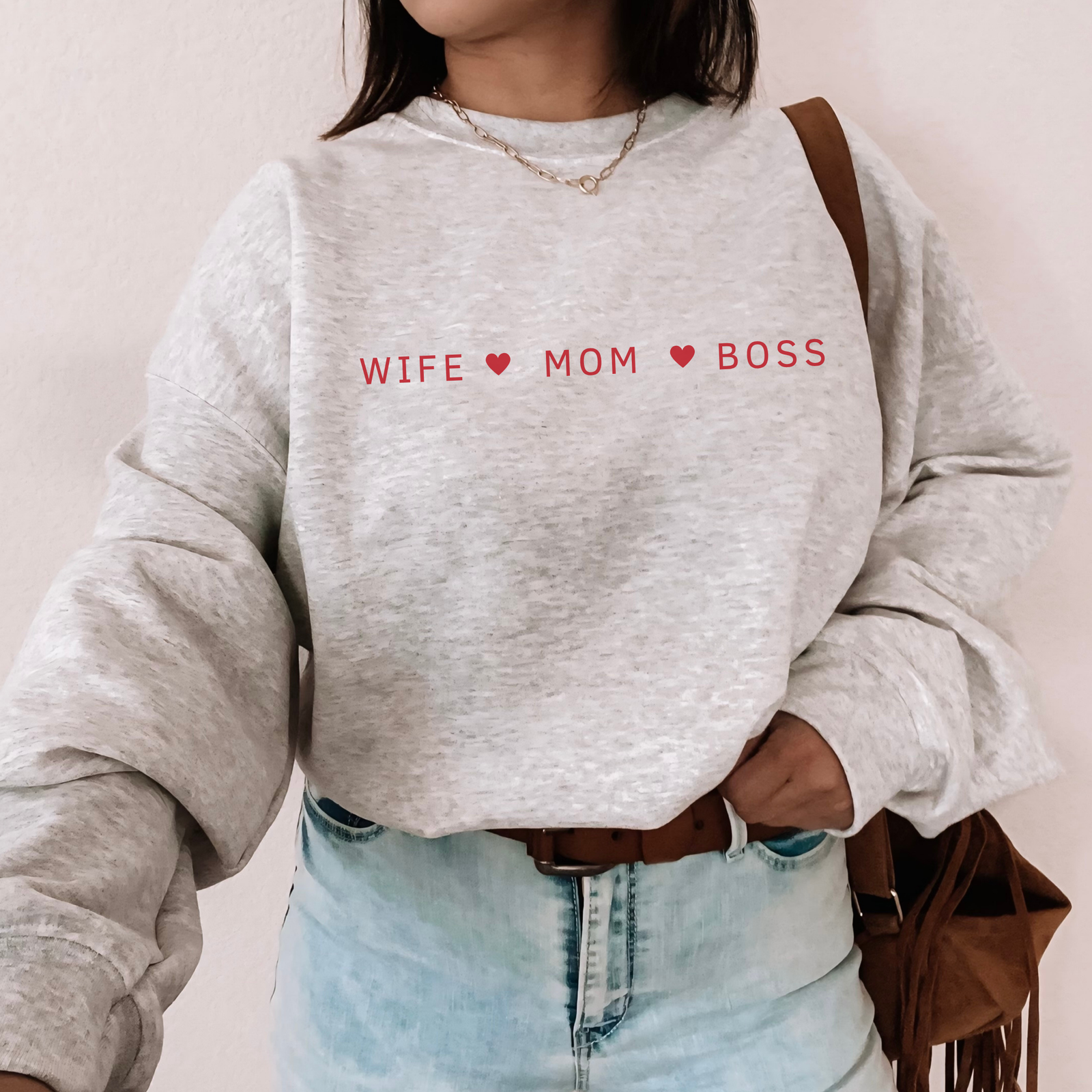 mamagibt Mama Sweatshirt Wife-Mom-Boss Ash