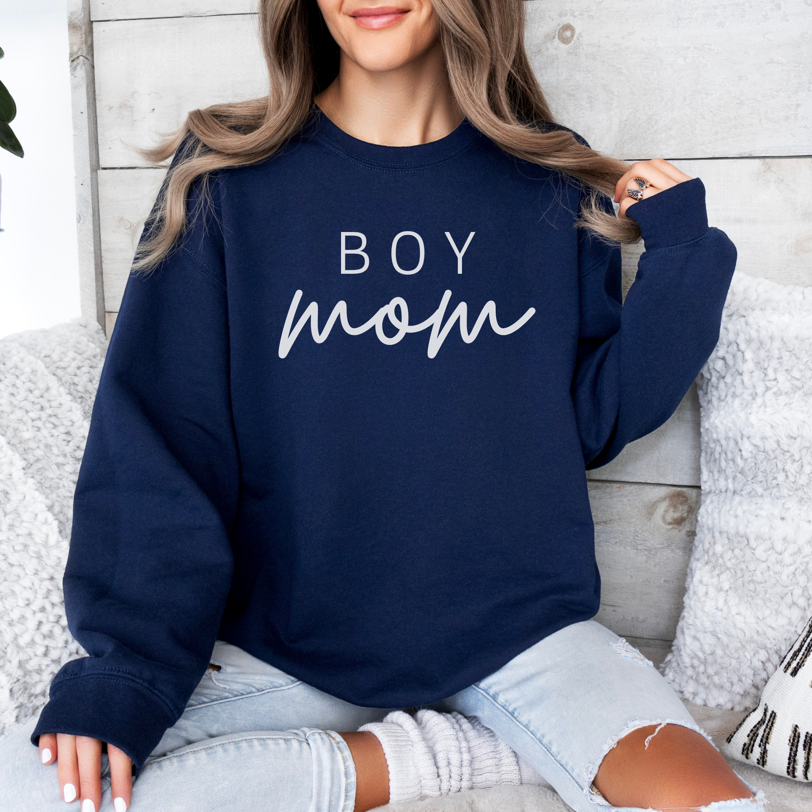 mamagibt Mama Sweatshirt Boy Mom Navy