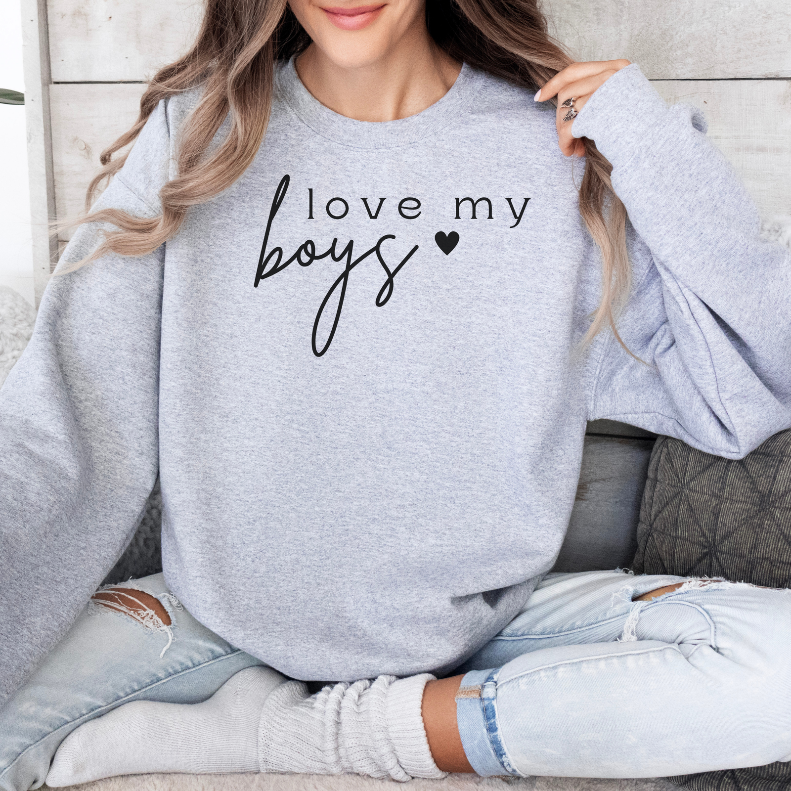 mamagibt Mama Sweatshirt love my boys Ash