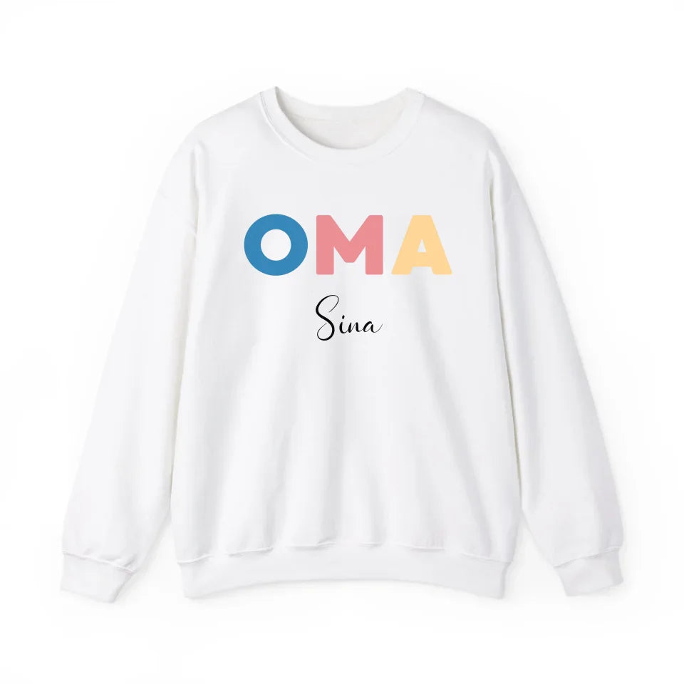 Printify Buntes Oma Sweatshirt mit Namen personalisiert Sweatshirt Oma Design 9 White