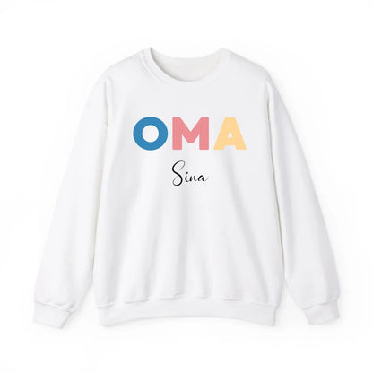 Printify Buntes Oma Sweatshirt mit Namen personalisiert Sweatshirt Oma Design 9 White