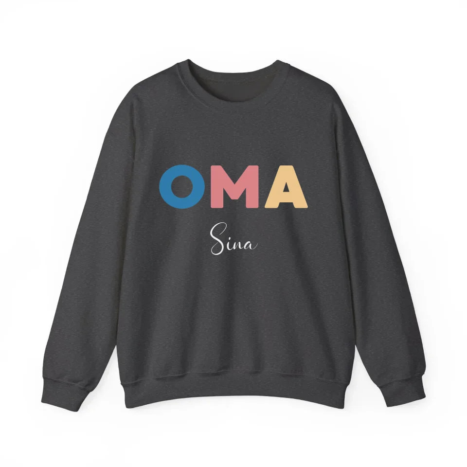 Printify Buntes Oma Sweatshirt mit Namen personalisiert Sweatshirt Oma Design 9 Dark Heather