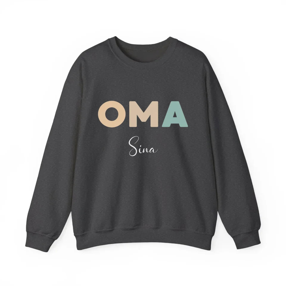 Printify Neutrales Oma Sweatshirt personalisiert mit Namen Sweatshirt Oma Design 8 Dark Heather