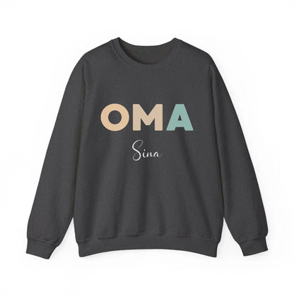 Printify Neutrales Oma Sweatshirt personalisiert mit Namen Sweatshirt Oma Design 8 Dark Heather