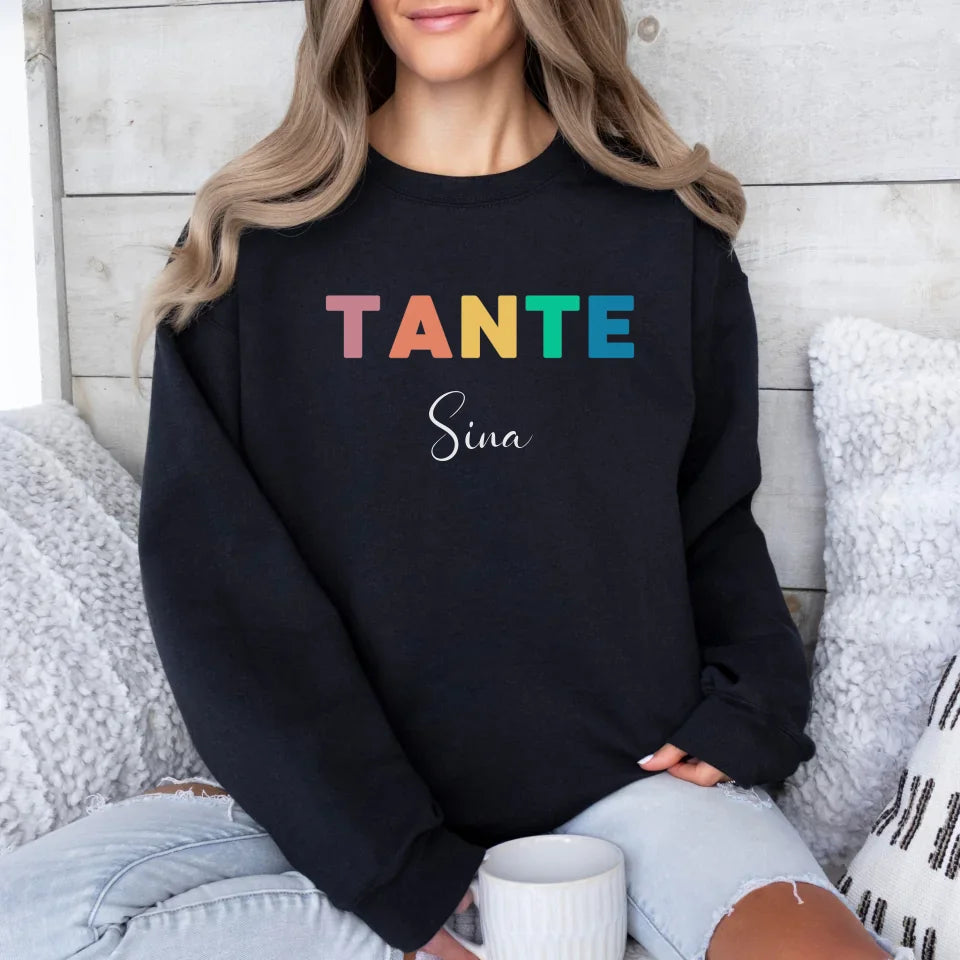 Printify Buntes Tante Sweatshirt mit Namen Sweatshirt Tante Design 8 Black