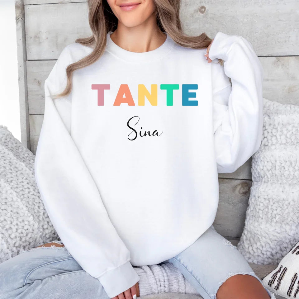 Printify Buntes Tante Sweatshirt mit Namen Sweatshirt Tante Design 8 White