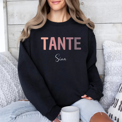 mamagibt Tante Sweatshirt mit Kindernamen personalisierbar Sweatshirt Tante Design 7 Black