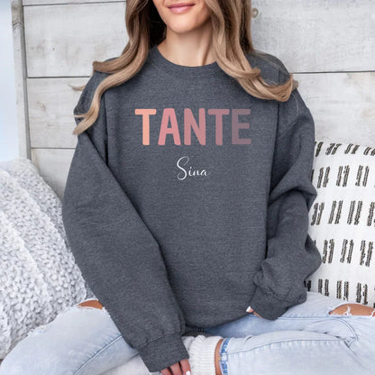 mamagibt Tante Sweatshirt mit Kindernamen personalisierbar Sweatshirt Tante Design 7 Dark Heather