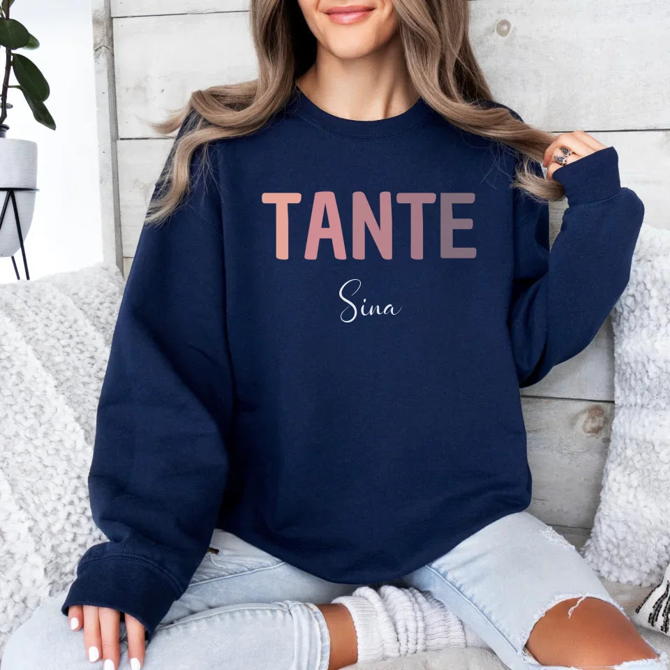 mamagibt Tante Sweatshirt mit Kindernamen personalisierbar Sweatshirt Tante Design 7 Navy