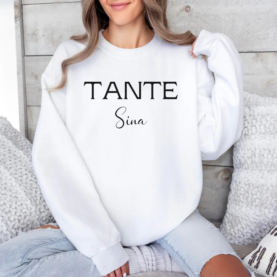 Printify Personalisierter Pullover Tante mit Namen Sweatshirt Tante Design 5 White
