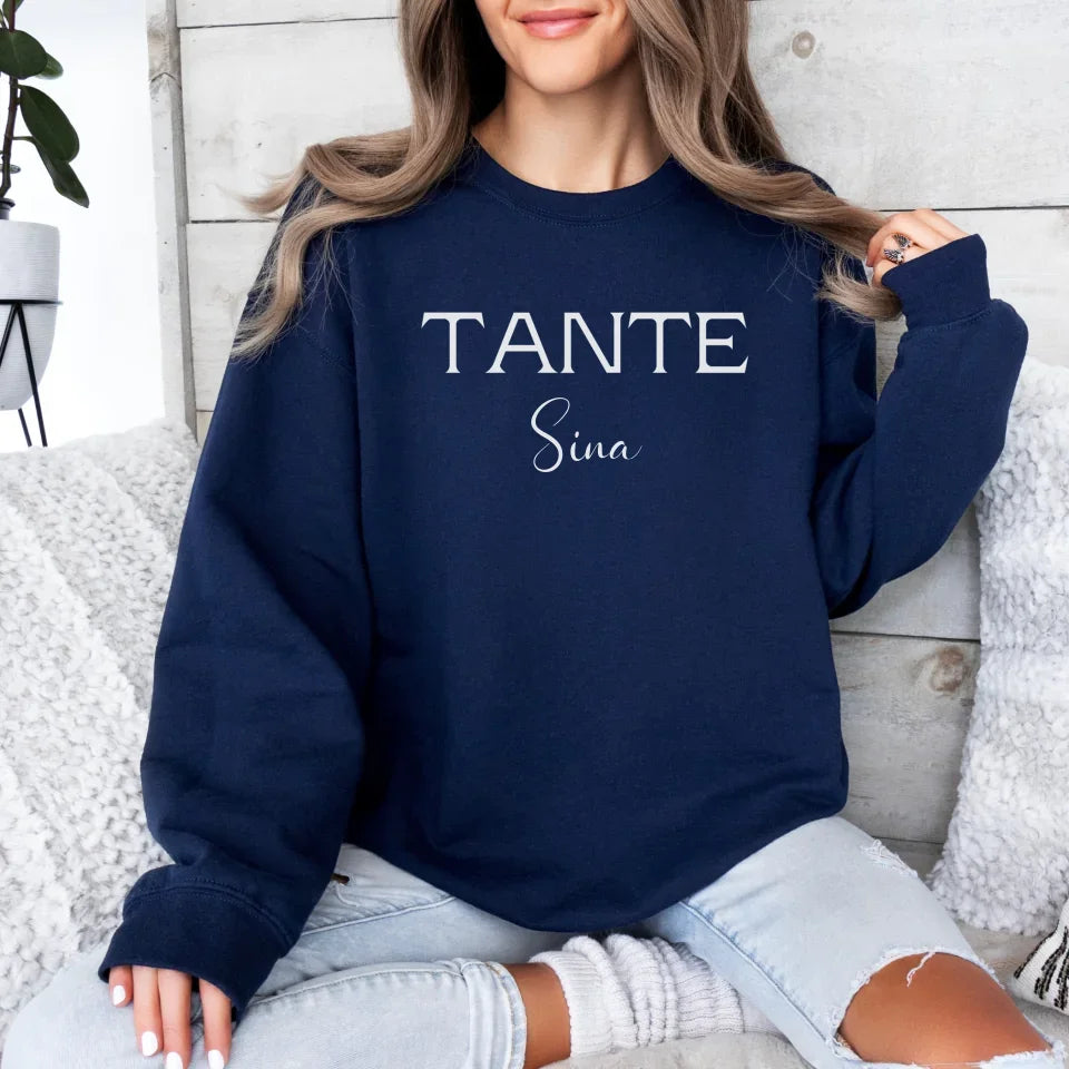 Printify Personalisierter Pullover Tante mit Namen Sweatshirt Tante Design 5 Navy