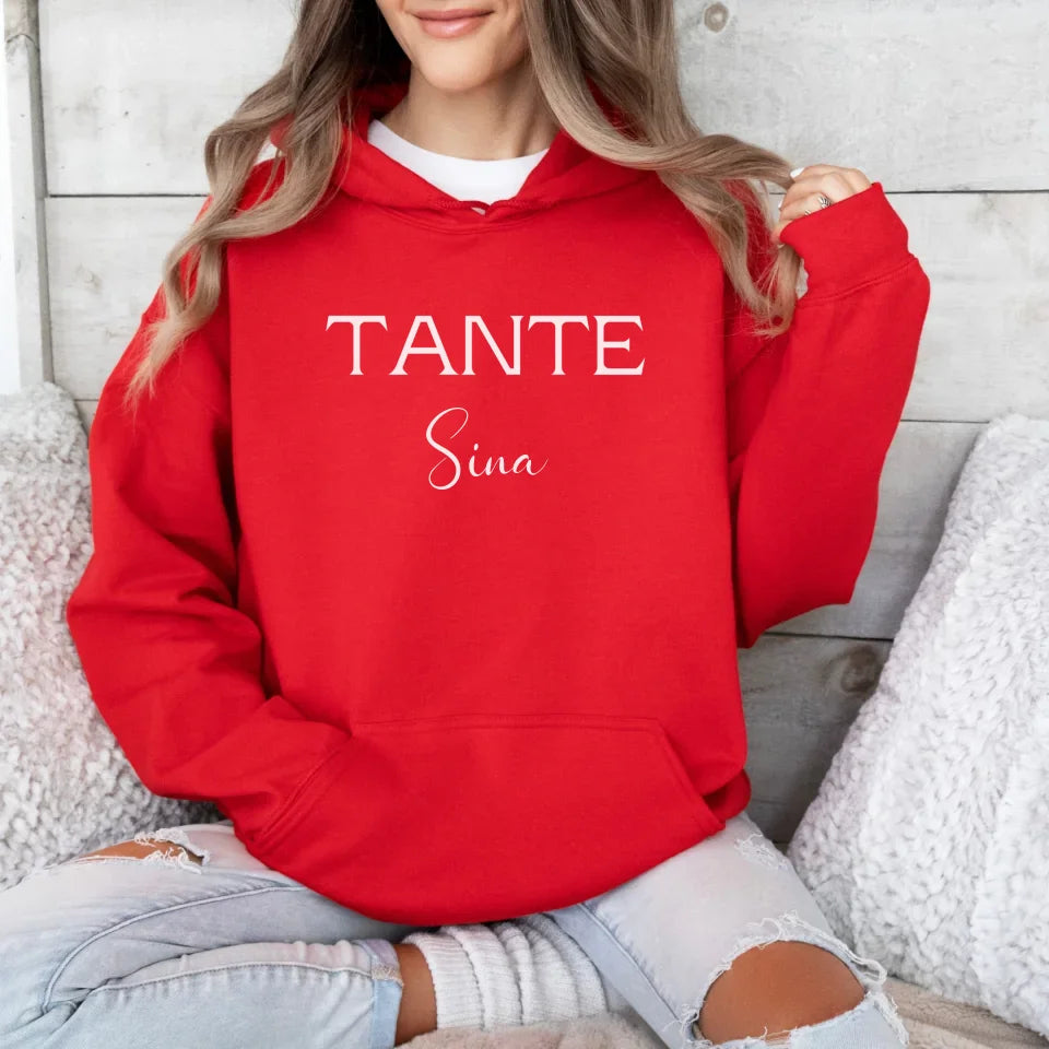 Printify Tante Hoodie personalisiert mit Namen Hoodie Tante Design 3 Red