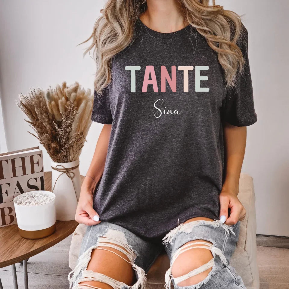 Printify Personalisierbares Tante T-Shirt mit Namen T-Shirt Tante Design 5 Dark Grey Heather