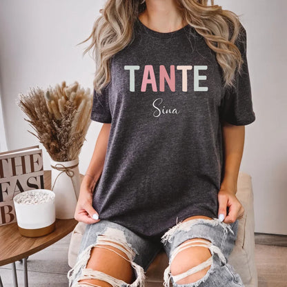 Printify Personalisierbares Tante T-Shirt mit Namen T-Shirt Tante Design 5 Dark Grey Heather