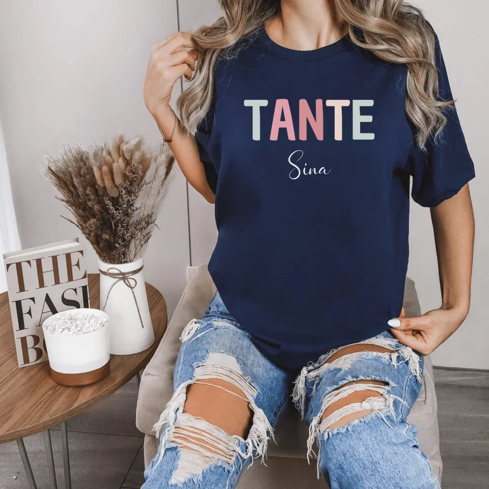 Printify Personalisierbares Tante T-Shirt mit Namen T-Shirt Tante Design 5 Navy