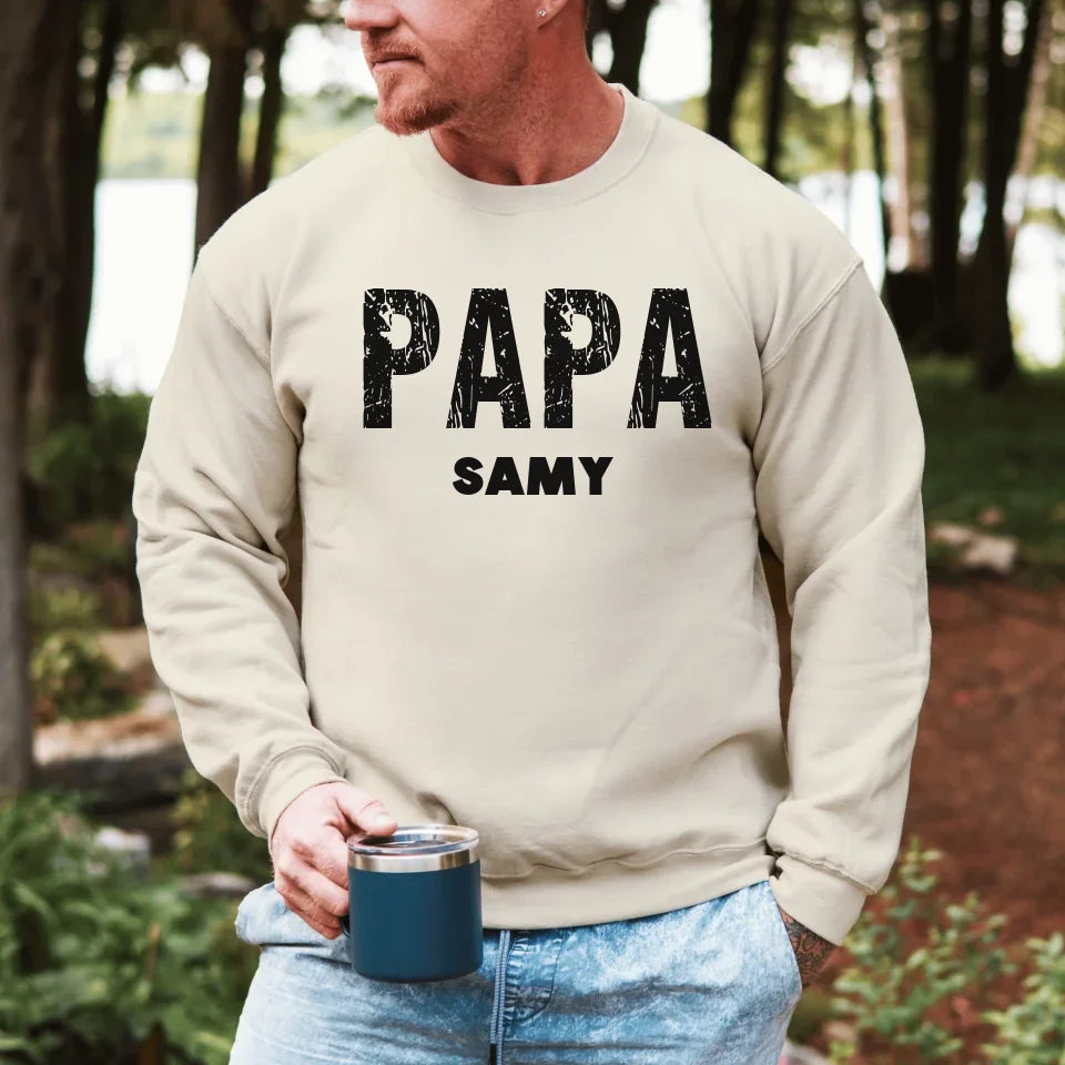 Printify Papa Sweatshirt personalisierbar mit Namen Papa Sweatshirt Design 6 Sand