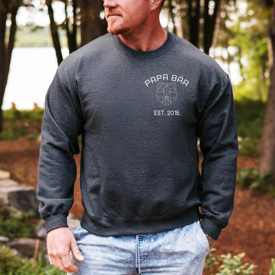 Printify Personalisierbares Sweatshirt Papa Bär Papa Sweatshirt Design 5 Dark Heather