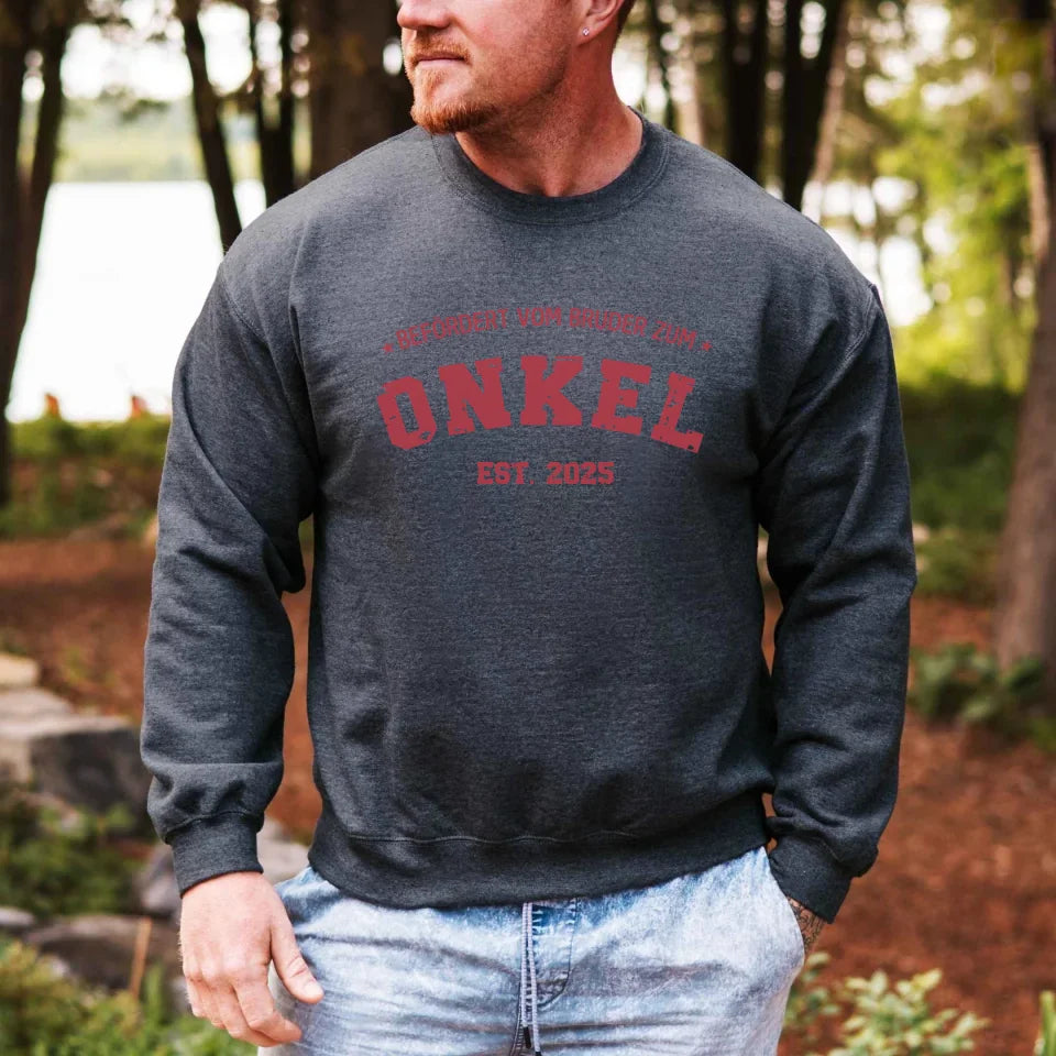Printify 1Personalisierbares Sweatshirt befördert zum Onkel Sweatshirt befördert zum Onkel Dark Heather