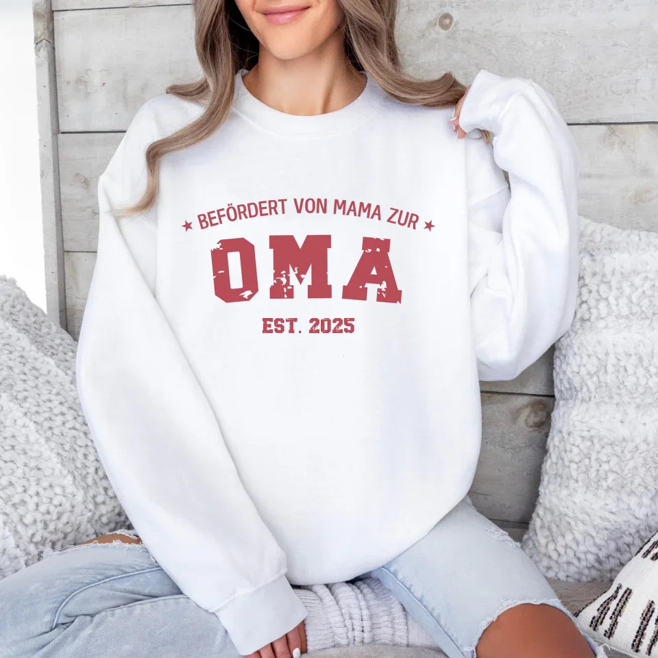 Printify 1Personalisierbares Sweatshirt befördert zur Oma Sweatshirts befördert zur Oma White