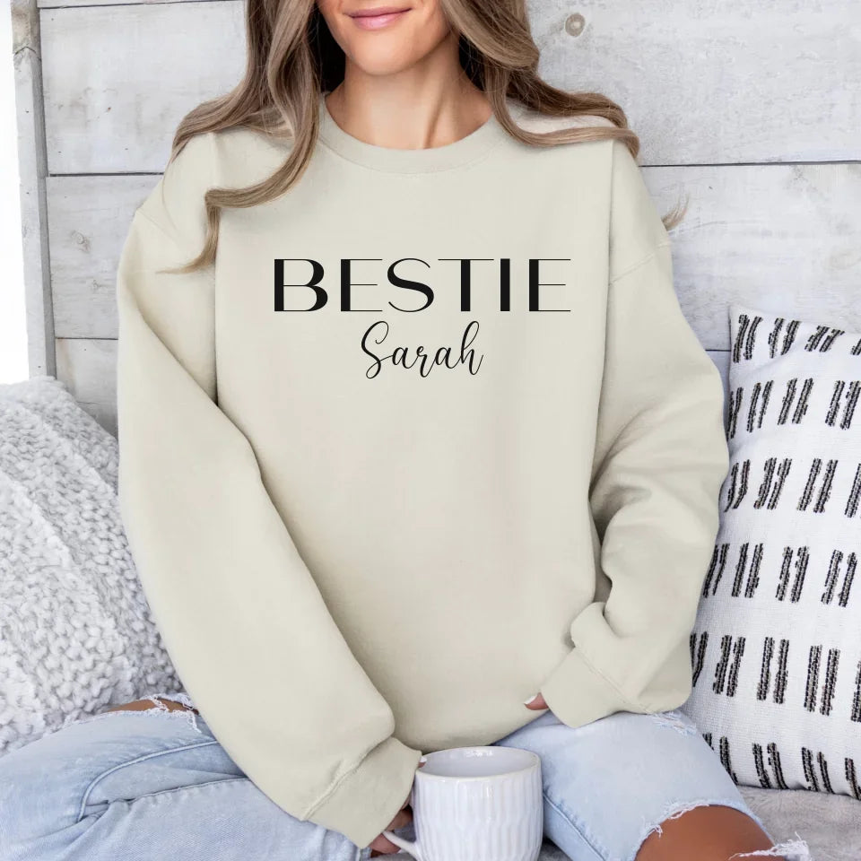 mamagibt Personalisierbares Sweatshirt Bestie mit Namen Sweatshirts Bestie 2 Sand