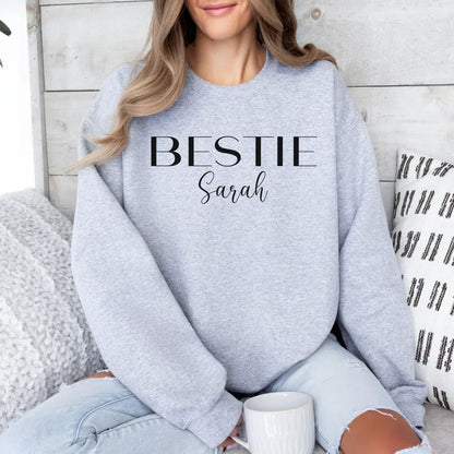 mamagibt Personalisierbares Sweatshirt Bestie mit Namen Sweatshirts Bestie 2 Sport Grey