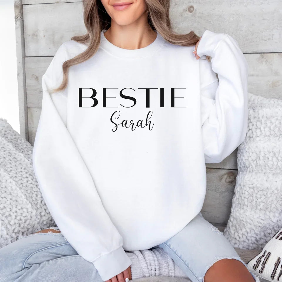 mamagibt Personalisierbares Sweatshirt Bestie mit Namen Sweatshirts Bestie 2 White