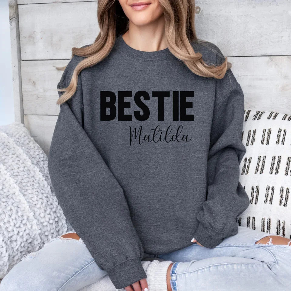 mamagibt Personalisierbarer Freundinnen Sweatshirt mit Name Sweatshirts Bestie 1 Dark Heather