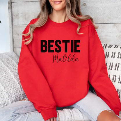 mamagibt Personalisierbarer Freundinnen Sweatshirt mit Name Sweatshirts Bestie 1 Red