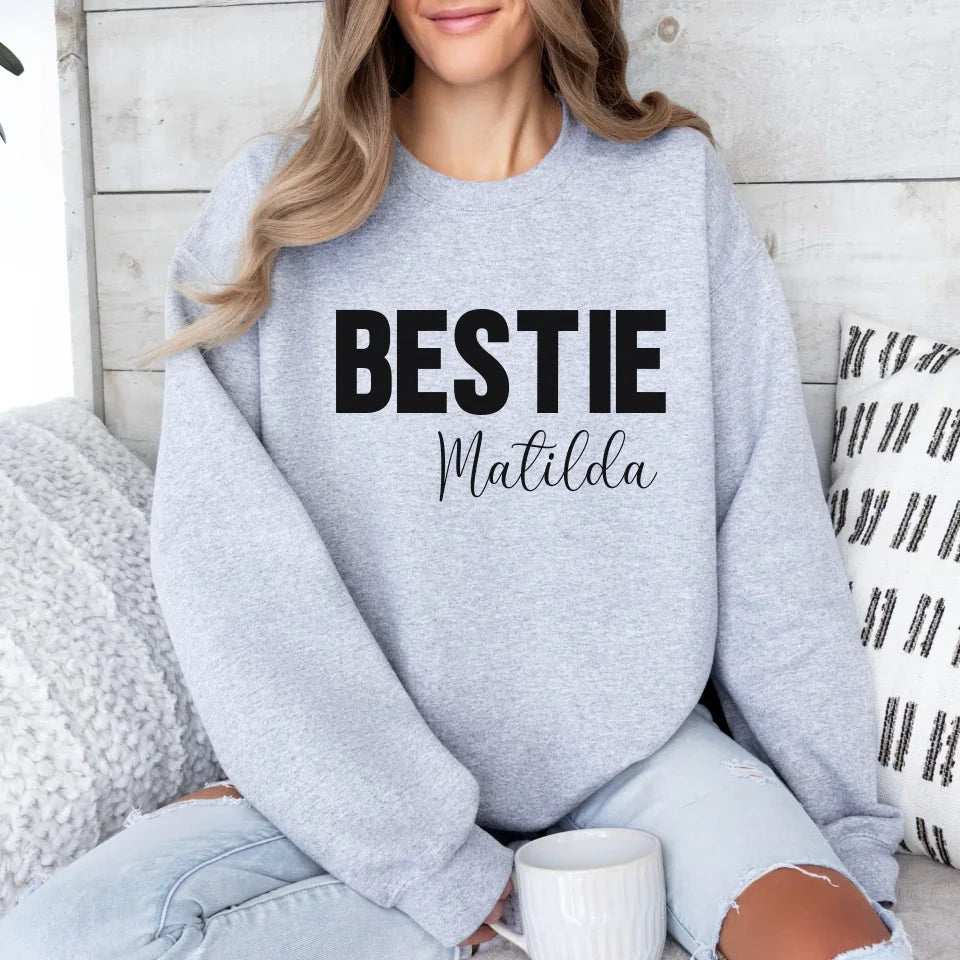 mamagibt Personalisierbarer Freundinnen Sweatshirt mit Name Sweatshirts Bestie 1 Sport Grey