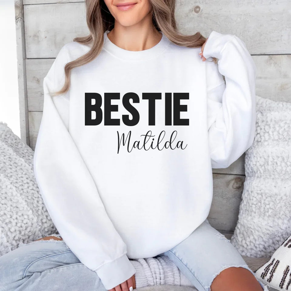 mamagibt Personalisierbarer Freundinnen Sweatshirt mit Name Sweatshirts Bestie 1 White