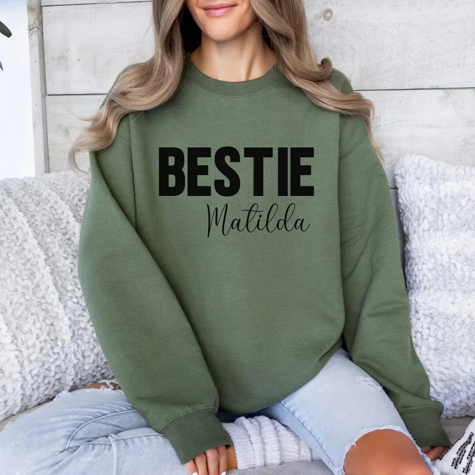 mamagibt Personalisierbarer Freundinnen Sweatshirt mit Name Sweatshirts Bestie 1 Military Green