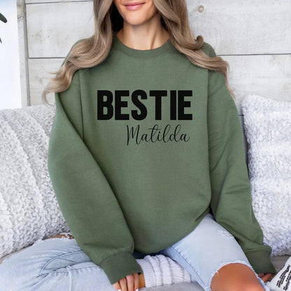 mamagibt Personalisierbarer Freundinnen Sweatshirt mit Name Sweatshirts Bestie 1 Military Green