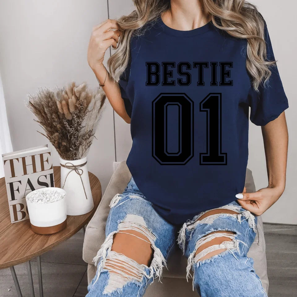 Printify T-Shirt Bestie mit Zahlen Bestie T-Shirt 6 Navy