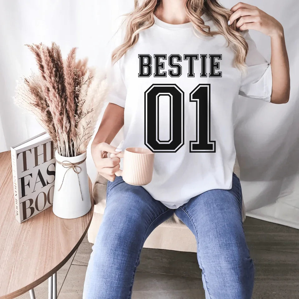 Printify T-Shirt Bestie mit Zahlen Bestie T-Shirt 6 White