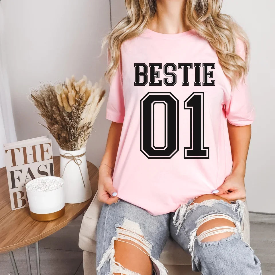 Printify T-Shirt Bestie number one Bestie T-Shirt 6 Pink personalisiert