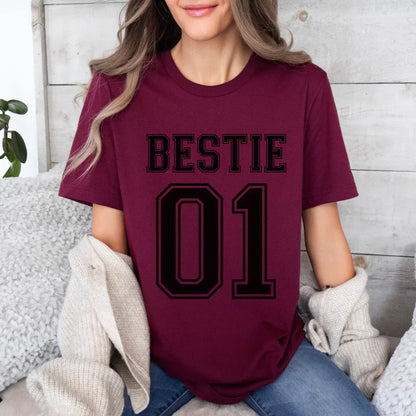 Printify T-Shirt Bestie mit Zahlen Bestie T-Shirt 6 Maroon