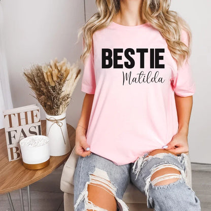 mamagibt Personalisierbares T-Shirt Freundinnen mit Name Bestie T-Shirt 1 Pink